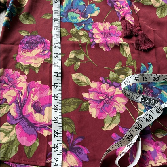 Easel Maroon Floral Blouse with Tassel Ties - Picture 6 of 6